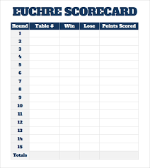 Sample Euchre Score Card Template 5 Free Documents