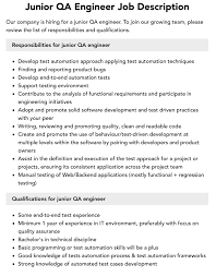 Junior Qa Engineer Job Description | Velvet Jobs