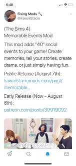 Become a patron of arnie today: Sims 4 Advanced Modders Patron Link Available Now Https Www Patreon Com Posts 39919092 Public Link August 7th Https Www Kawaiistaciemods Com Post Memorable Events Mod Facebook