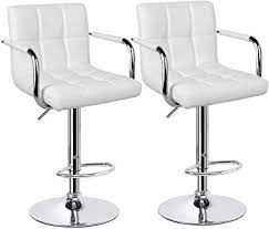 Anji guyou furniture co., ltd. Amazon Com Yaheetech Tall Bar Stools Set Of 2 Modern Square Pu Leather Adjustable Barstools Counter Height Stools With Arms And Back Bar Chairs 360 Swivel Stool White Kitchen Dining