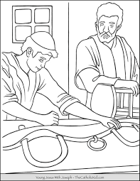 Young Jesus With Joseph Coloring Page Thecatholickid Com Jesus Coloring Pages Coloring Pages Saint Coloring