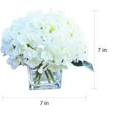 Maybe you would like to learn more about one of these? Enova Home Cream Hydrangea Faux Silk Flowers In Clear Glass Vase Overstock 28096615