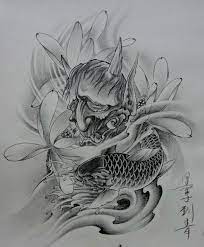 See more ideas about tattoos, cool tattoos, tattoo designs. Grey Sorowful Devil Head With Big Lotus Flowers And Koi Fish Tattoo Design Tattooimages Biz