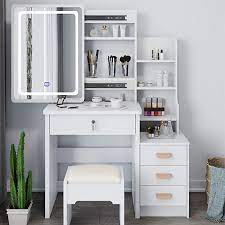 didian table de maquillage coulissante led miroir ensemble de bureau de vanite coiffeuse avec tabouret facile assemble vanity room furniture bedroom wall paint