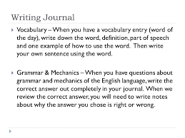 Writing Journal Vocabulary When You Have A Vocabulary Entry Word Of The Day Write Down The Word Definition Part Of Speech And One Example Of How Ppt Download