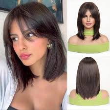 Esmee Short Straight Brown Bob Wigs With Curtain Bangs Shoulder Length  Natural Wig Synthetic Daily Party Cosplay Wigs for Women : Amazon.co.uk:  Beauty