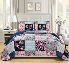 Check spelling or type a new query. Mk Home 3pc King California King Oversized Quilted Bedspread Coverlet Set Floral Pattern White Grey Blue New Bedspread Coverlet Sets Home Kitchen Fcteutonia05 De