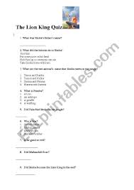 Aug 02, 2021 · a comprehensive database of more than 38 kiss quizzes online, test your knowledge with kiss quiz questions. Lion King Movie Trivia Esl Worksheet By Felicia Jelena