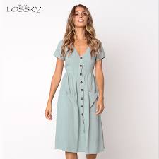 Lossky Women Summer Dress Solid Clothes For Women 2020 Pure Midi Dresses Light Blue Dress Womens Dresses Casual Summer Dresses Aliexpress