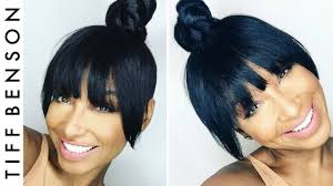 Hairstyles with bangs are appropriate for every hair type. Top Knot With Faux Bangs 4 Easy Steps Hair Tutorial Vanity Box Hair Youtube