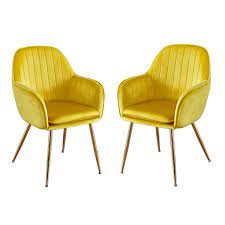 Whether drawn up to your dining table or rounding out your living room with an extra seat, a small side chair like this is a great option wherever you need it. Set Of 2 Yellow Velvet Dining Chairs With Gold Legs Lara Furniture123