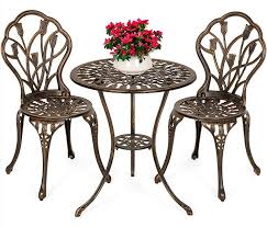 Amazon Com Best Choice Products 3 Piece Cast Aluminum Patio Bistro Furniture Set W Antique Copper Finish Garde In 2020 Outdoor Bistro Set Bistro Set Bistro Furniture