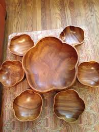 Monkey Pod Wood Vintage Salad Set 6 Lotus Bowls Philippines 7 Pcs Monkey Pod Wood Lotus Bowls Bowl