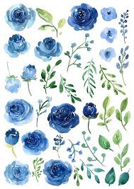 Watercolor Flowers Clipart Blue Roses Leaves Branches Free Etsy Flower Drawing Watercolor Rose Flower Crown Drawing