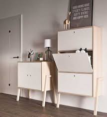 Meuble à chaussures en bois mdf. Meuble A Chaussures Design En Bois Blanc 3 Compartiments Fermes