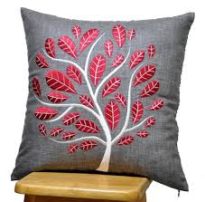 Ash Gray Pillow Cover Decorative Throw Pillow Cover Linen Pillow Red Peacock Tree Embroidery Cushion Modern Home Decor Decorative Throw Pillow Covers Red Cushions Throw Pillows