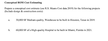 What does its stand for in construction? Conceptual Rom Cost Estimating Prepare A Conceptual Chegg Com