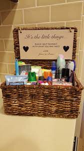 Those that have several things to keep 6. Gender Specific Bathroom Amenity Baskets For The Guests Wedding Bathroom Bathroom Basket Wedding Bathroom Baskets