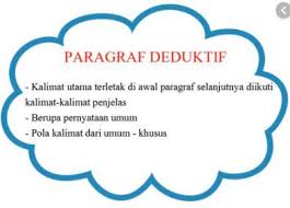 Kalimat deduktif adalah suatu susunan dimana kalimat utama biasanya terletak di awal paragraf. Paragraf Deduktif Pengertian Ciri Ciri Dan Beberapa Contohnya
