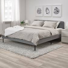 Slattum Upholstered Bed Frame Knisa Light Gray Queen Ikea Upholstered Beds Upholstered Bed Frame Bed Frame