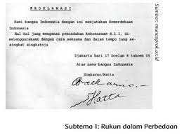 Dengan adangya proklamasi kemerdekaan ini, sebagai tanda untuk menjadi sumber tertib hukum nasional dengan makna berakhirnya hukum. Tuliskan Bunyi Teks Proklamasi Brainly Co Id