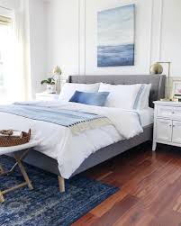 The wainscot walls combine a pigeon blue hue with white panels, giving an illusion of a heightened ceiling. All About Blue How I M Decorating With The Color Of The Year Jane At Home