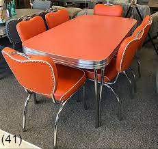 Restoring 1950s kitchen tables and chairs this 1950's yellow formica kitchen set with chrome legs looks pretty good from afar or in this. Cool Retro Dinettes 1950 S Style Canadian Made Chrome Sets
