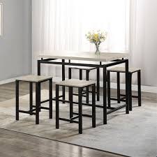 5 Piece Counter Height Table Set Btmway Contemporary Rectangle Bar Dining Table And Chairs Set Height Top Pub Table Set Metal Kitchen Dining Room Breakfast N Bar Dining Table Breakfast Nook Table