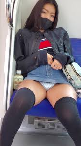 Slutty Japanese girl upskirt on train