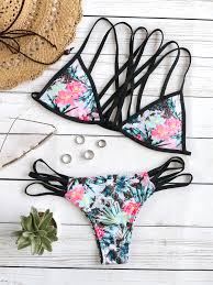 Shop Contrast Trim Floral Print Strappy Bikini Set Online Shein Offers Contrast Trim Floral Print Strappy Bikini Set Mor Bikinis Swimwear Swimwear Beachwear