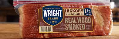 Package of wright® brand naturally double smoked bacon; Thick Cut Bacon Slices Wright Brand Bacon