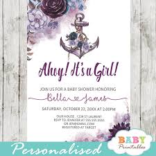 The purple baby shower themes can add bright color to your whole baby shower party making it vibrant with its varying hues and shades of purple. Floral Purple Nautical Baby Shower Invitations For Girl D202 Baby Printables