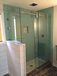 Love The Sliding Glass Barn Door With The Half Wall Half Wall Shower Sliding Shower Door Shower Sliding Glass Door
