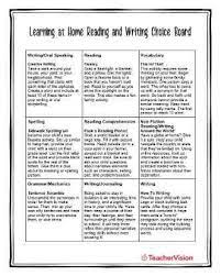 Reading comprehension exercises for all levels esl. Learning At Home Reading And Writing Choice Board Teachervision