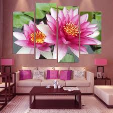 Us 10 48 49 Off 4 Panel Wall Art Pictures Botanical Red Feng Shui Pink Lotus Oil Painting On Canvas The Picture For Living Room Decoration In