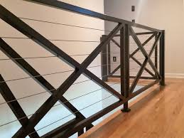 Welder / sheet metal fabricator Craftsman Cross Brace Metal Cable Rail Craftsman Staircase Detroit By Great Lakes Metal Fabrication Houzz