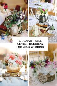 White chair covers, brown table runners, pink flowers in the middle (with a few ivory), brown satin chair sash with possibly a hello i am a wedding consultant and i would suggest using a fuchsia dress for you moh and then having all of your other bridesmaids in a softer pink. 37 Teapot Table Centerpiece Ideas For Your Wedding Weddingomania