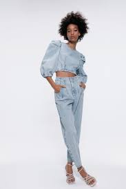 Balon Kollu Denim Top Tumunu Gor Denim Kadin Cornershops Zara Turkiye Moda Stilleri Moda Denim Top