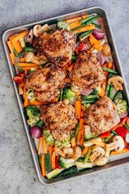 Sheet Pan Honey Balsamic Chicken Thighs With Veggies Recipe Balsamic Chicken Thighs Sheet Pan Recipes Honey Balsamic Chicken