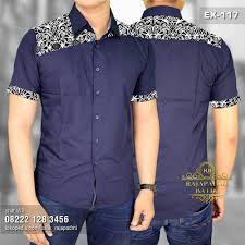 Contoh baju seragam kerja terbaru jasa konveksi murah 01 04 2019 contoh baju kerja terbaru menjadi penting sebelum anda memesan seragam untuk kantor anda. Seragam Batik Polos Biru Donker Kemeja Batik Kombinasi Batik Karyawan Kantor Instansi Komunitas Biru Kemeja Batik