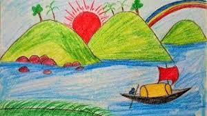 Kids learning seasons activities autumn activities. How To Draw Scenery Of Mountain Summer Season For Kids Drawing Mountain With River Scenery Youtube