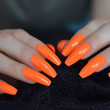 Get the best deal for acrylics orange nail tips from the largest online selection at ebay.com. Amazon Com Coolnail Fashion Solid Color Neon Orange Extra Long Ballerina Coffin Uv False Nails Flat Finger Fake Nail Press On Party Salon Nail Art Beauty