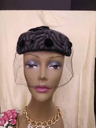 Hat Vintage Black Dressy Cocktail Hat With Stunning Polka Dot Veil and Bows 