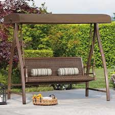 Agio Sierra Woven Swing With Canopy Rattan Patio Furniture Patio Swing Canopy Outdoor Furniture