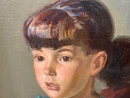 Vintage "Little Girl with Doll" Framed Oil Painting Edward Horace Nicholson