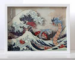 Gyarados can mega evolve into mega gyarados using the gyaradosite. Diorama The Great Wave Off Kanagawa With Pokemons Big Size 30x40 Cm Pokemon