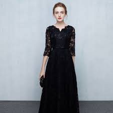 ドレス ロング 黒レースパーティードレス 七分袖 ロング ミドル丈 マキシ 演奏 6 dresses black dress fashion