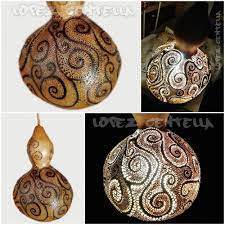 lampara artistica de calabaza natural gourd art lamp ref 004 golden roots calabazas pintadas lampara de calabaza artesanias de calabaza