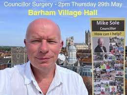 I will be holding a councillor surgery, outside Barham Village Hall (or  inside if raining) at 2pm