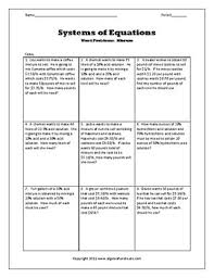 Complementary and supplementary word problems worksheet. Solving Systems Of Equations Word Problems Mixture By Algebra Funsheets